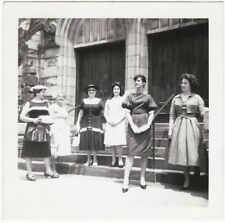 1960s Six Pretty Young Women Stage Fashion Photo Shoot on Steps Vintage Snapshot picture