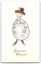 Egg-Shaped Lady Joyeuses Paques c1910 OPF Fantasy Postcard Comic picture