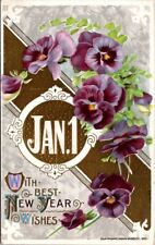 New Year John Winsch Pansy Purple Flowers Gold Embossed c1910 postcard EP2 picture