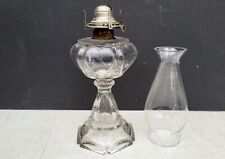 Queen Heart Kerosene Lamp SWEETHEART Clear Glass Antique c1890s w Chimney picture