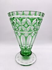 Vintage Bohemian Green Cut To Clear Art Glass 9.5