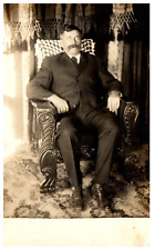 RPPC Dashing Man Gentleman Suit Seated Elegant Studio Portrait Postcard c. 1910 picture