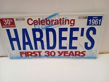 Hardee's Restaurant 30th Anniversary Metal License Plate, Full Size, New picture