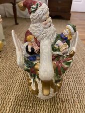 Vintage Musical Santa Riding In Swan Holding Little Girl And Doll 16” picture