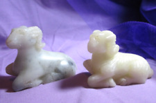 Pair of Vintage Miniature Alabaster Marble Stone Mountain Goats Rams Figurines picture