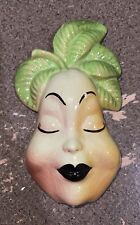 Vintage Adorable Anthropomorphic Chalkware Pear Wall Pocket. Some craising picture