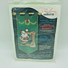 Edna Looney Original Needle Art Kit Green Felt Christmas Banner Santa Claus  picture