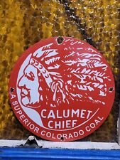VINTAGE CALUMET CHIEF PORCELAIN SIGN COLORADO COAL ANTHRACITE MINING MINERS CO. picture