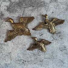 Vintage Brass Flying Ducks Wall Decor Art Lot of 3 Hunting Cabin MCM 4-6