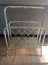Vintage Brass Bamboo MCM Magazine Stand Record Rack Mid Century Regency Stand picture