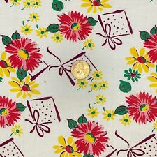 Vtg Floral Feed Sack Flowers Bows Dots Daisy Red Yellow Green White 45