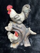 Vintage Homco Rooster & Hen Chicken On Stump Farmhouse 10”Tall Country picture