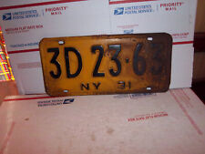 vintage 1931 new york 3D-23-63 yellow and black license plate picture
