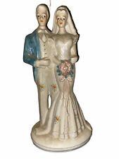 Vintage Bride And Groom Wedding Day Glazed Porcelain Figurine Statue 9.5 Inch picture