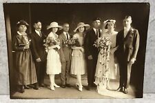 Antique 1920s Wedding Photo Bride & Groom Bridal Party 7” x 10” Vintage picture
