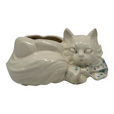 Vintage Mc Coy MCM White Cat Kitten Planter 7 x 3” Tall Ceramic Art Pottery picture
