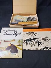 Vintage Japanese Calligraphy Set with Stone, Brushes, Trays, & Books picture