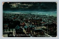 Atlantic City NJ-New Jersey, Birds Eye View By Moonlight Vintage Postcard picture