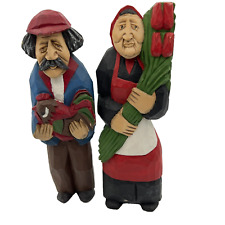 European Folk Art Hand Carved Wood Man & Woman Peasants picture