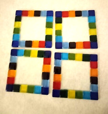 Fused Glass Coasters Multicolor Geometric Vintage 4x4