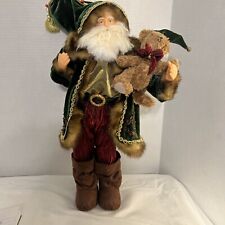 Vintage Santa 18in Tall With Teddy Bear green Valore Suit Face & Hands Porcelain picture