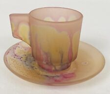 Vtg Rueven Art Nouveau Frosted Glass Demitasse Cup & Saucer Made in Israel picture