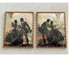Vintage Pair of Framed Convex Glass Reversed Silhouettes picture