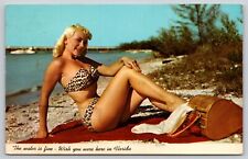 Postcard FL The Water Is Fine Wish You Were Here In Florida Woman On Beach A28 picture