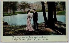 Vtg Romance Couple at Lake Love Miss You Sigh For One Glance 1910s Postcard picture