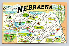 Pictorial Tourist Map Duck Hunting Fly Fishing State of Nebraska NE Postcard picture