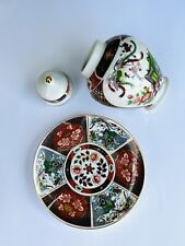 Vibrant Multicolor Japanese Imari Porcelain Mini Ginger Jar & Saucer Plate 6.5” picture