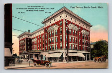 c1910 Post Tavern Old Cars Roofing Ad Battle Creek Michigan MI Postcard picture