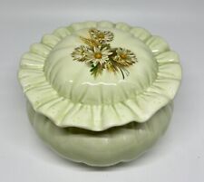 Vintage 1987 Dona’s Mold Vanity Trinket Dish Ruffled Lid Green W/Daisies picture