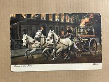 Postcard Firefighting Going to the Fire Horse-Drawn Equipment Firemen picture