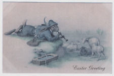 Easter Vintage Postcard M M Vienne Austria Dressed Rabbit Horn Sheep Fantasy picture