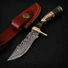 CUSTOM Hand Forged Damascus Steel Hunting Skinner Knife STAG/ANTLER handle picture