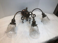 Vintage COPPER Wall Sconce Light Fixture Chandelier Lamp with shades -Hard WIred picture