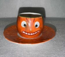 German Halloween Jack O’Lantern Pumpkin Porcelain Mini Tea Cup & Saucer RARE Old picture