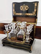 ANTIQUE FRENCH EBONY & MARQUETRY TANTALUS / SPIRITS CASE picture