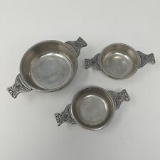 Vintage Small Scottish Quaich Co Pewter Toasting Bowl Set Of 3 (Personalized) picture