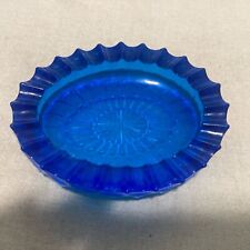 Nice Vintage Mid Century Modern Heavy Blue Glass Ashtray 4 1/2” By 3 1/2” picture