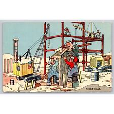 Postcard First Call Men Building Outhouse At Construction Site picture