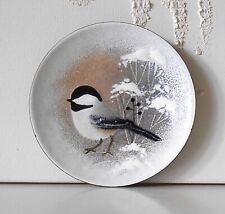 Norman Brumm Enamel On Copper Chickadee Bird Winter Scene 4.75” Plate Signed picture