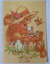 Vintage Greeting Card Squirrel Tea Party Notecard National Paper Ephemera Unused picture