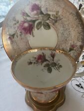 Royal Halsey Tea cup & Saucer Set Vintage Very Fine China Pink and Gold Gilt picture