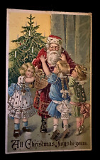 Santa Claus with Happy Children~Tree~Antique~Gel Emboss~Christmas~Postcard~k585 picture