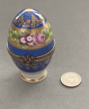 Vintage LIMOGES Rehausse Main France Floral Porcelain Trinket Egg Box Signed picture