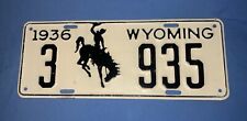 # Original 1936 WYOMING LICENSE PLATE First year of Bronco LOWER NUMBER RARE AV picture