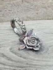 6 Vintage Silver Tone Metal Rose Design Napkin Ring Holders  picture