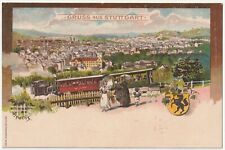 c1890s 1900s Gruss Aus Stuttgart Germany Train & City K Fuchs Antique Postcard picture